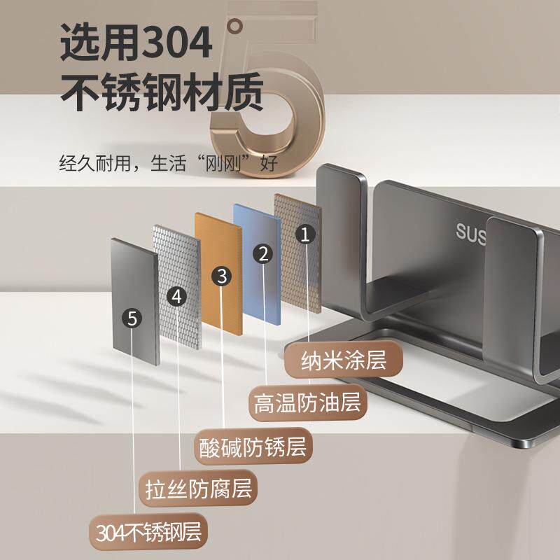 304不锈锅钢厨房2盖架免打挂墙专用砧板菜孔板锅盖放置/器025新款图片