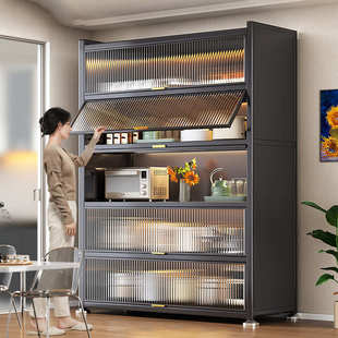 厨房置物架带柜门落地多层多功能橱柜微波炉烤箱电器置物储物碗柜