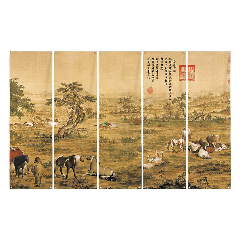 中式复古名画背景布茶馆小院墙面装饰布氛围感挂布露营风室内装饰图片
