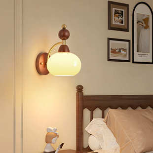 壁灯中古风灯侘寂床头灯美式复古木艺卧室餐厅高级感氛围过道灯