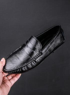 高档224秋冬0新款豆豆男真皮休闲鞋鞋韩版潮懒人百商搭黑色小皮鞋