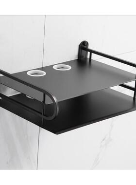 免打孔黑色太空铝机顶盒路由器支架托盘wifi架双层置物架一件