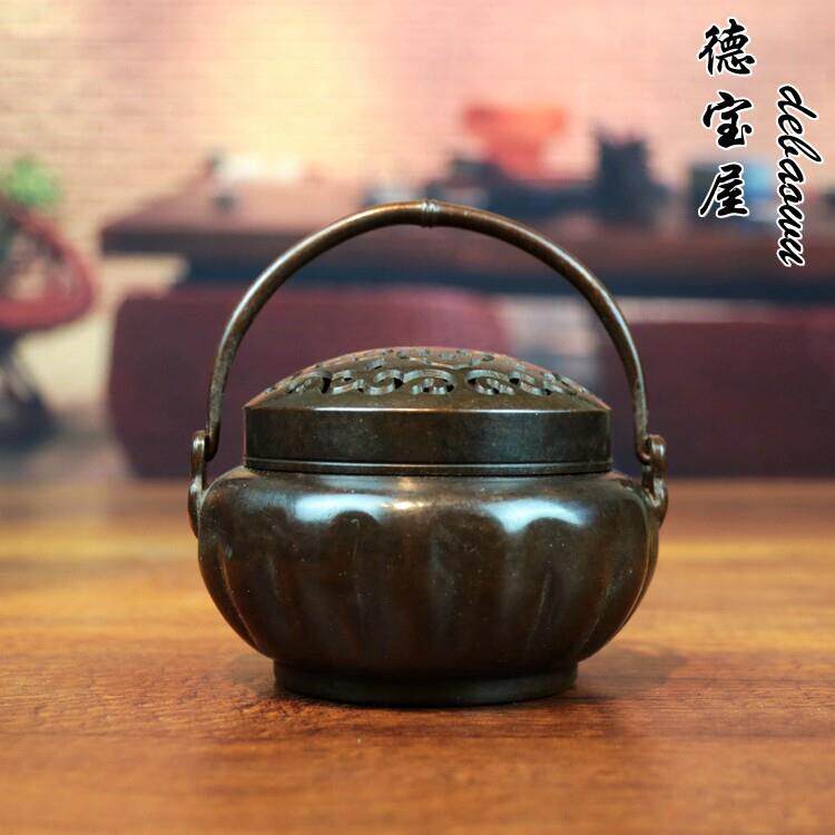 彷古取暖小手炉纯铜暖手炉用炭家用沉檀香炉 古代手提铜手炉怀炉