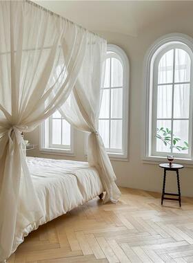 LYK法亚麻易拆洗公宫廷蚊帐加大间空落地三开门床幔主风式床帘蚊