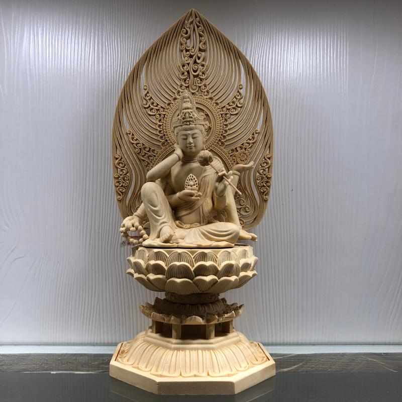 桧木雕自在如意轮观音如意宝轮尊者实木佛像摆件家居佛堂供奉装饰