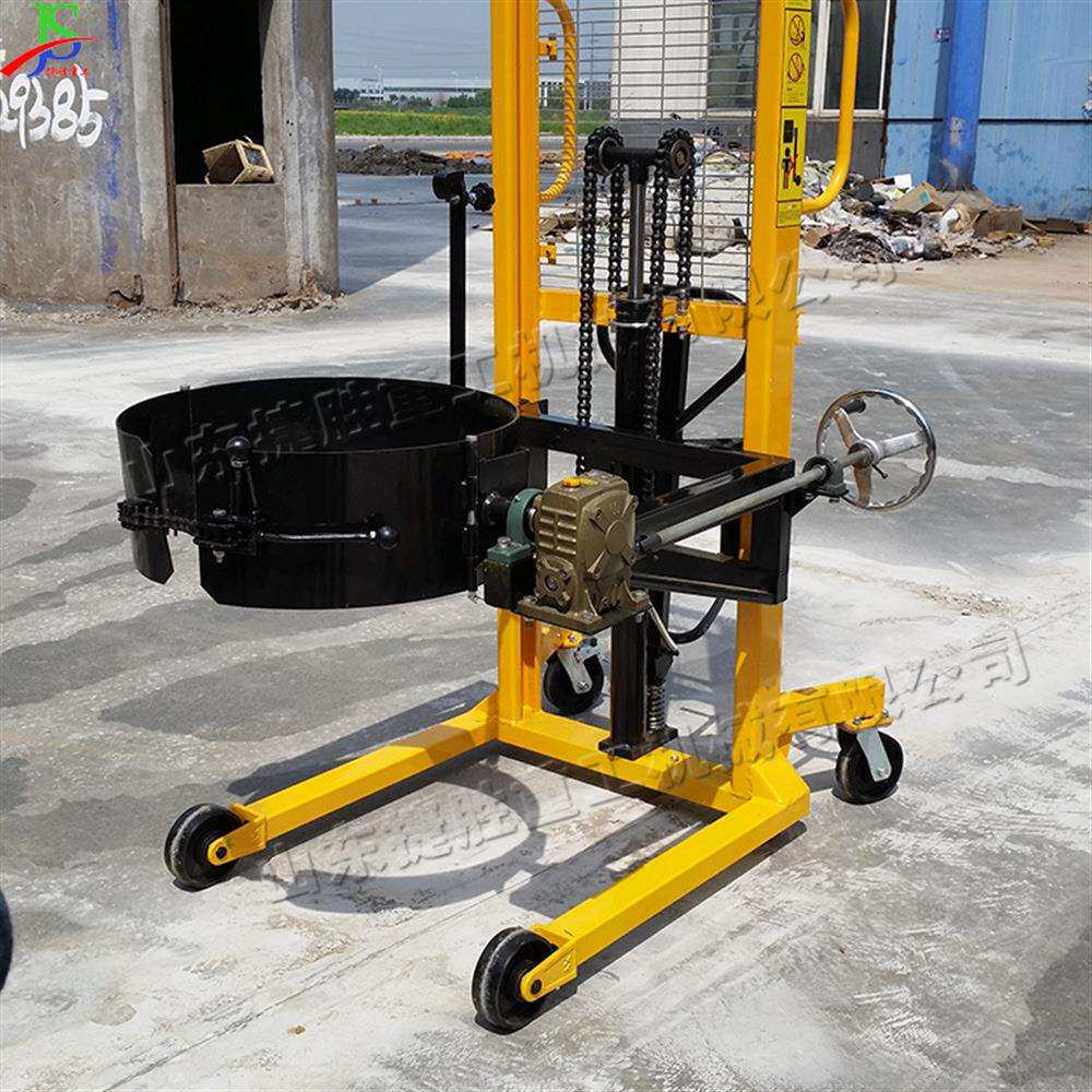 手推式塑料桶提升机 电动型油桶铁桶搬运车 液压罐装油提升设备