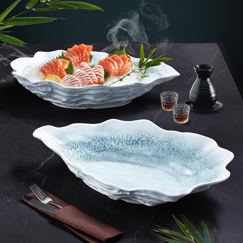 严选密胺干冰盘火锅餐具创意酒店餐厅海鲜高档超大三文鱼刺身盘子