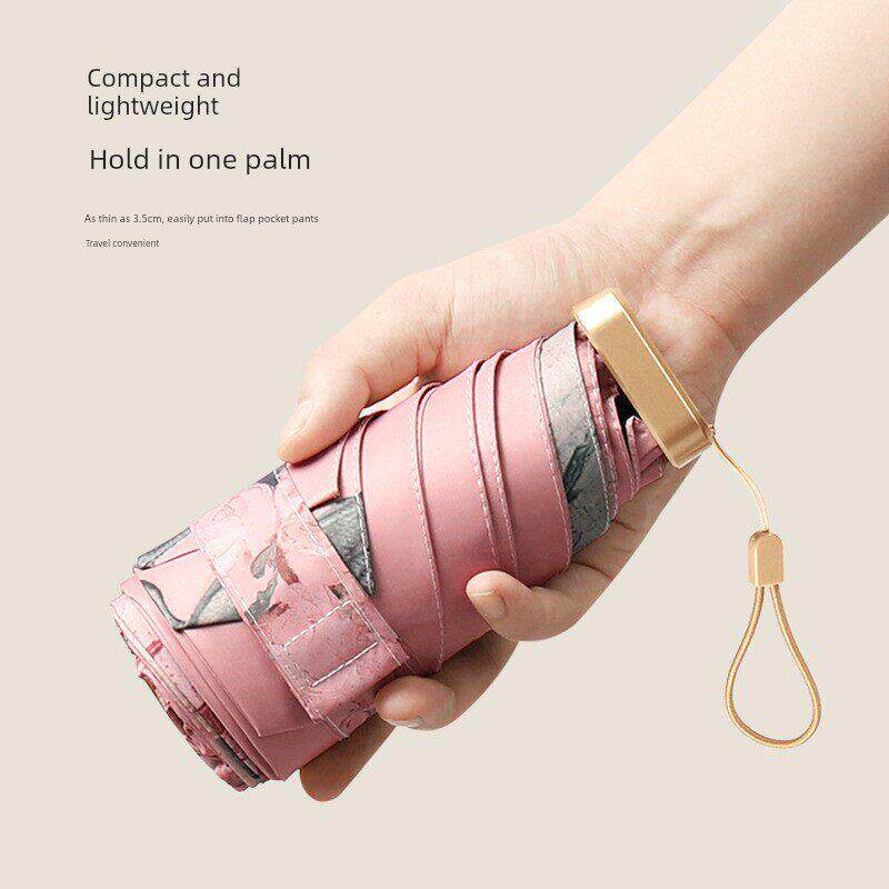 超轻平五折防晒防紫外线太阳伞，雨或阳光，紧凑折叠便携式手机伞