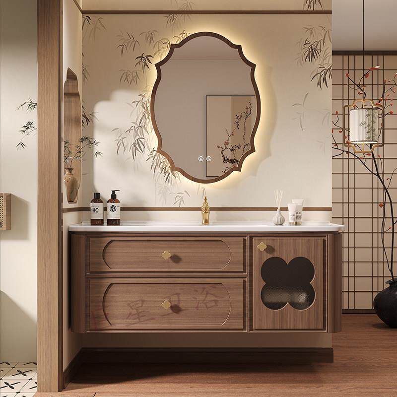 宋氏美学中古风橡木浴室柜组合卫生间洗漱台一体陶瓷盆吸收洗脸盆