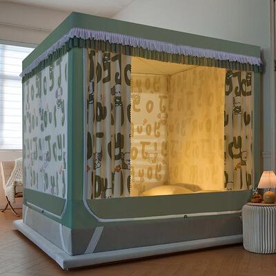 CB# 新款方顶拉链三开门家用印花遮光帘防尘坐床1,5米1.8米床蚊帐