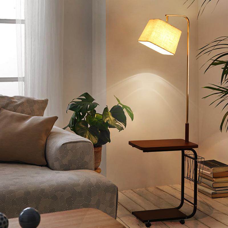 新款落地灯带双层置物架茶几沙发边USB无线充电卧室床头立式台灯