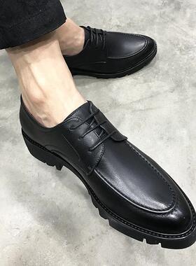 正品潮流厚底英男士松休糕皮鞋黑色青年闲c鞋子伦韩版内增高6m男