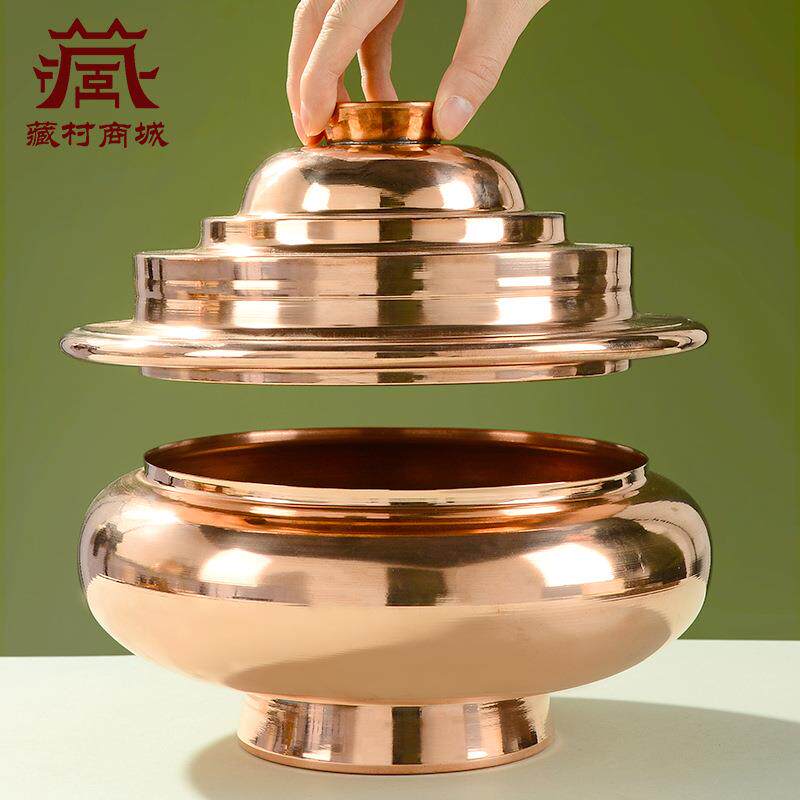 红铜糌粑盒藏式居家摆饰糌粑桶家居桌面糖果罐客厅茶几摆件