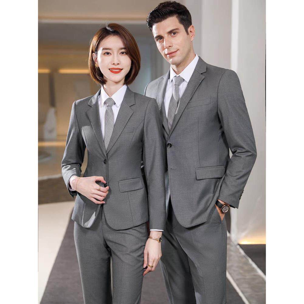 灰色西服套装男女通勤高端职业气质公务员面试西装大码酒店工作服