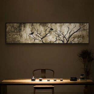宋式美学禅意纯手绘油画客厅沙发背景横幅挂画床头书房茶室装饰画