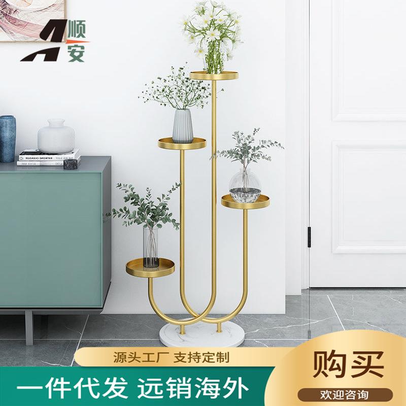 北欧落地客厅阳台装饰花架 大理石底座多层创意萝莉植物摆放花架