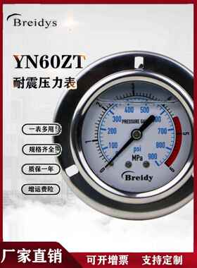 Yn60Zt压力表轴向边缘抗冲击压力表油压液压气压水压真空表0-1.6M