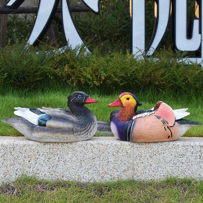 户外池塘景观雕塑花园庭院水池别墅喷泉仿真浮水鸳鸯鸭子装饰摆件
