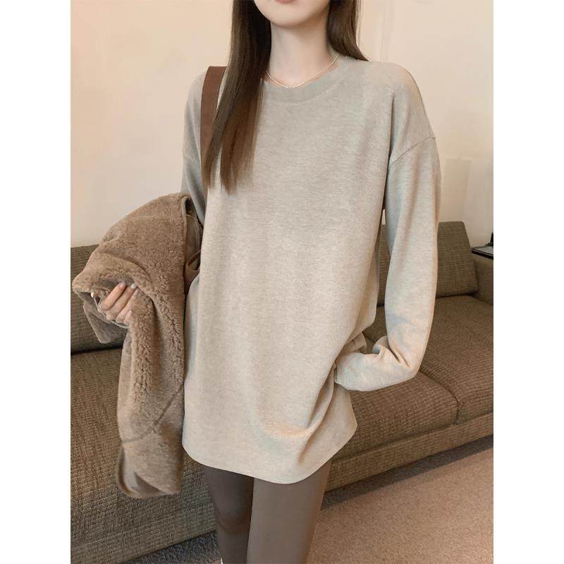 韩系燕麦色长袖T恤女春秋中长款遮屁股打底衫内搭配鲨鱼裤0122u1,女装/女士精品,T恤,淘宝优惠券,粉丝福利购,淘宝优惠卷