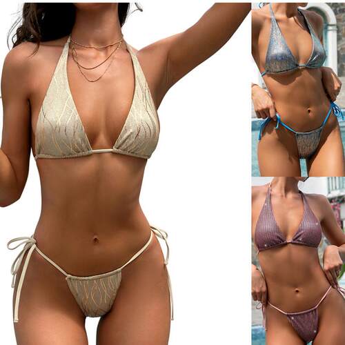 Bikini women's split swimsuit with gold and silver silk