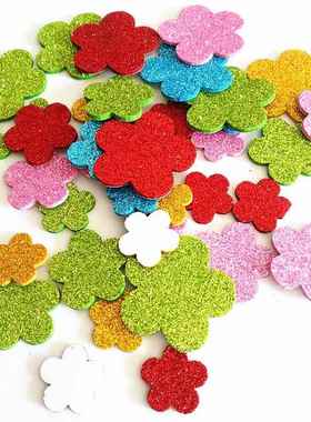 厂家直销幼儿园教室装饰闪光金葱粉EAV泡沫小花朵儿童奖励墙贴