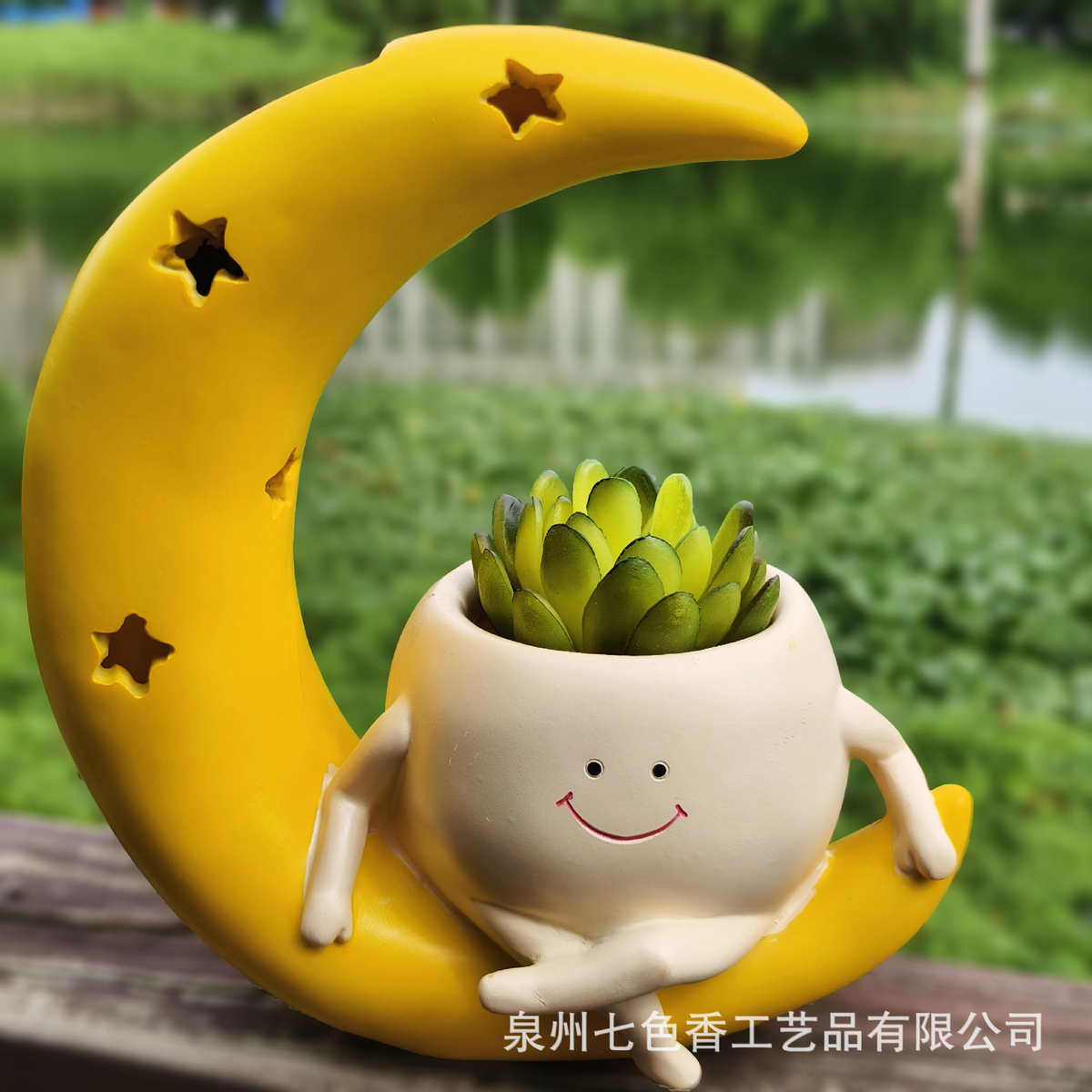 树脂花盆壁挂摆件热卖别墅灯工艺品庭院悬挂太阳能月亮花园灯