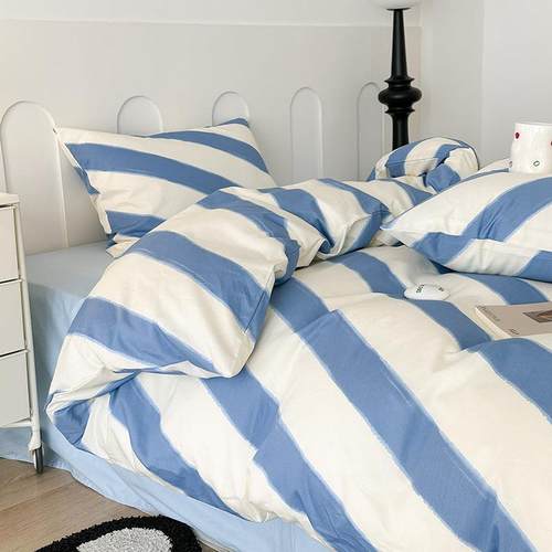 多巴胺少女风条纹床上用品四件套学生宿舍床单被套床笠四件套