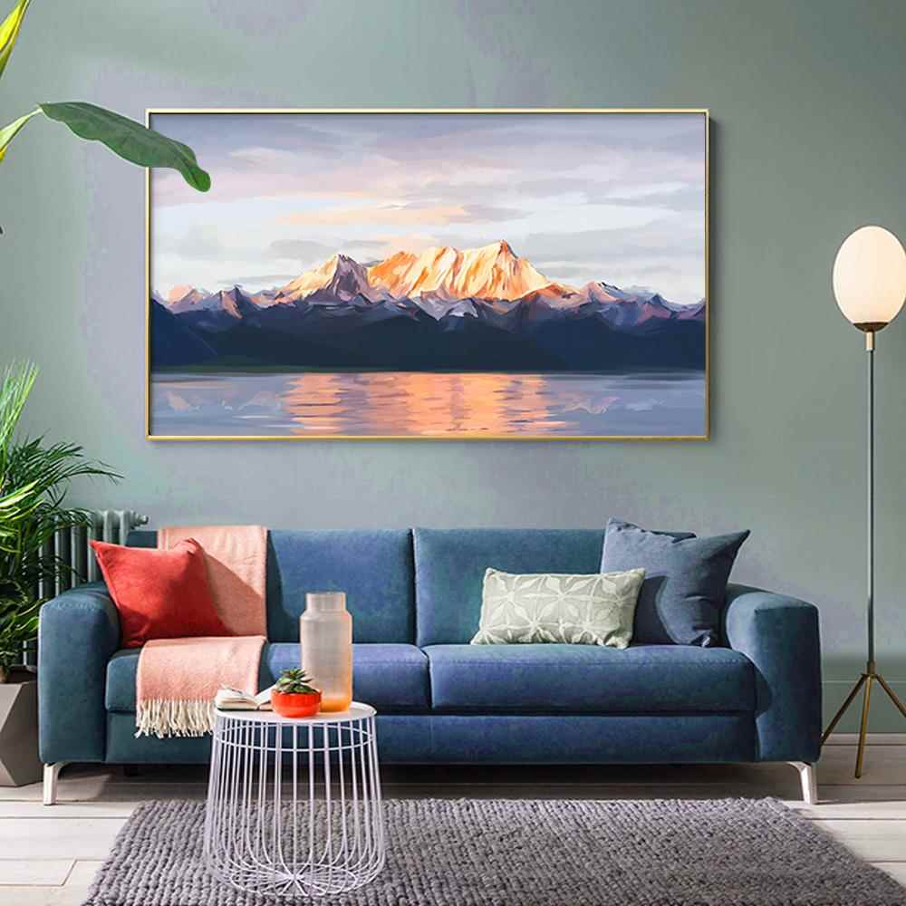 公日金山客厅沙照发聚背景墙挂画办室财横版壁画风景高端装饰画定