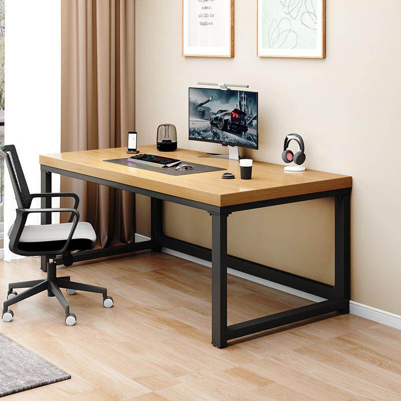 9C艺实木电脑桌式书台竞桌家用办745公桌卧室电桌铁长方形大板桌