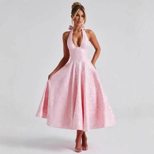 Chic Halter Lace Up Embroidered Waist V Neck Sleeveless