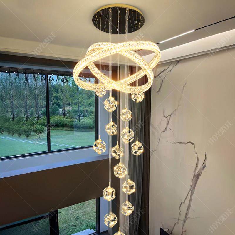 别墅覆式楼大吊灯轻奢挑空客厅水晶灯loft公寓挑高长吊灯楼梯灯