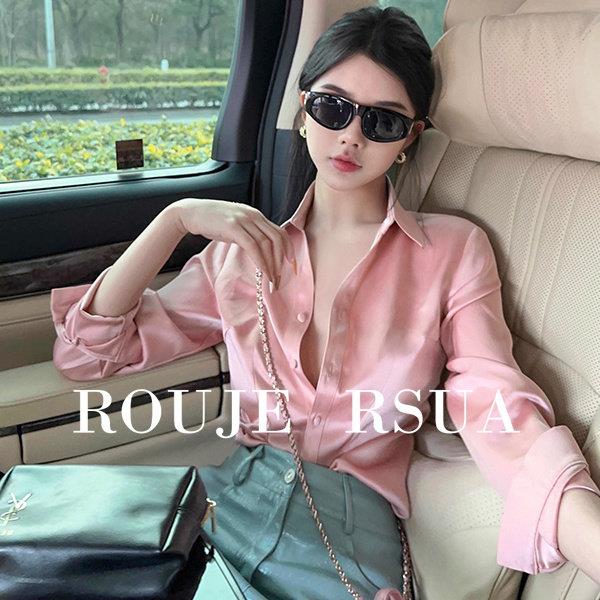 ROUJE RSUA法式粉色高级感轻奢醋酸缎面衬衫女洋气时尚长袖上衣