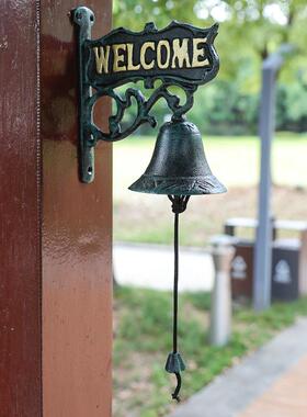 欧式复古欢挂迎光双CEL面牌入户铃铁艺门铃手摇铛户外庭铃院墙壁