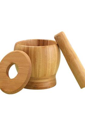 手工款捣碎器天然木捣碎罐家用带盖老式蒜子老款臼新OIN竹竹研磨