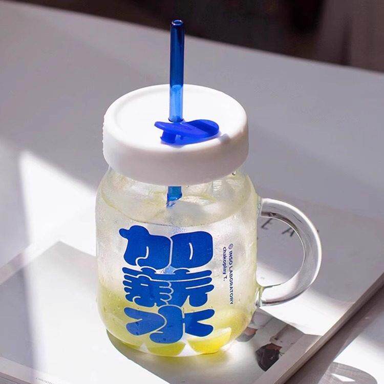 Chakolab工资玻璃吸管杯耐高温办公室大容量创意奶茶壶肚水杯