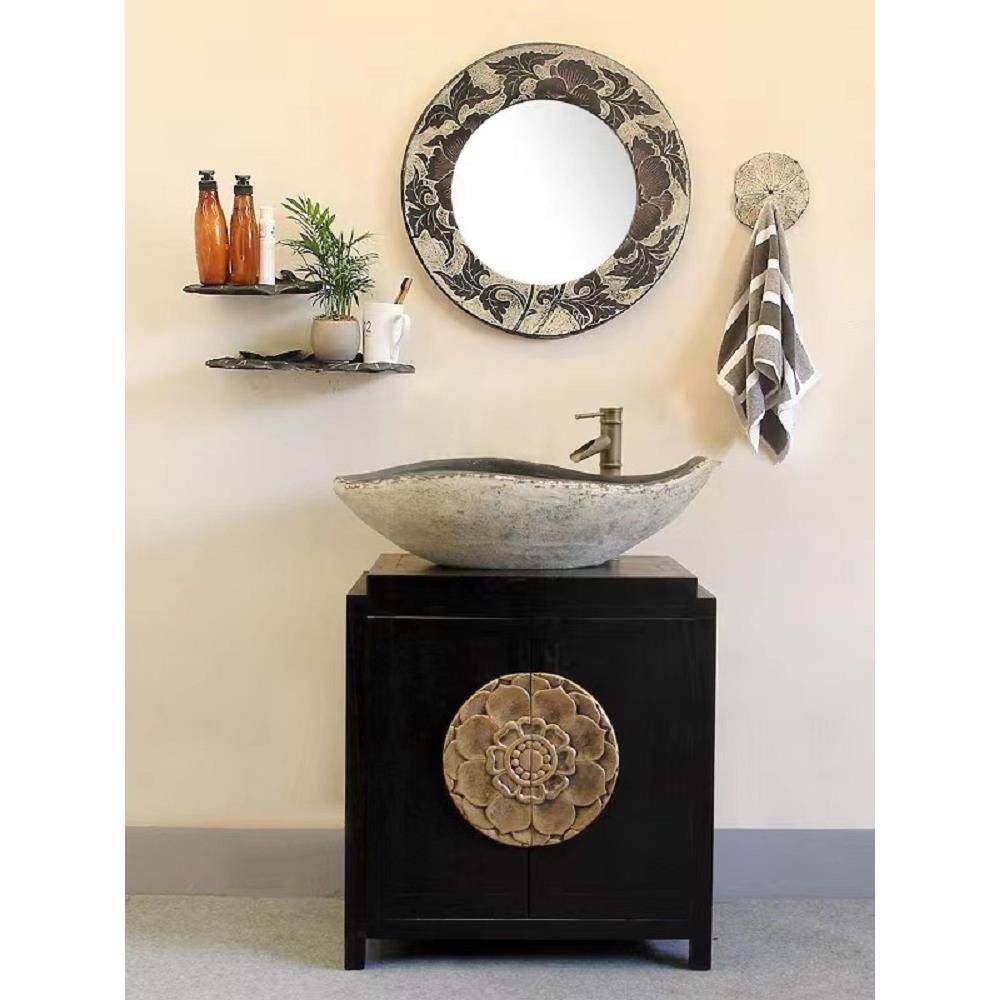 5V实木新中式浴室柜组合洗手池台盆柜组合小户型落地式仿古卫生