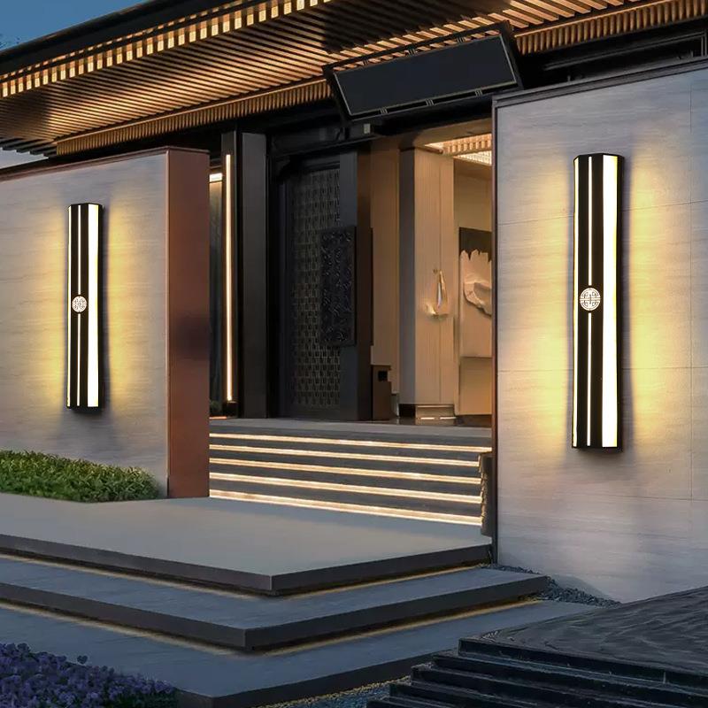 新中式户外长方形竖款庭院大门柱子别墅入户防水外墙长条led壁灯
