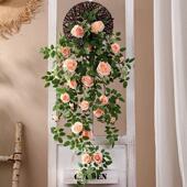 法式 饰花墙 彷真绿色植物玫瑰吊兰假花壁挂花藤家居客厅室内房间装