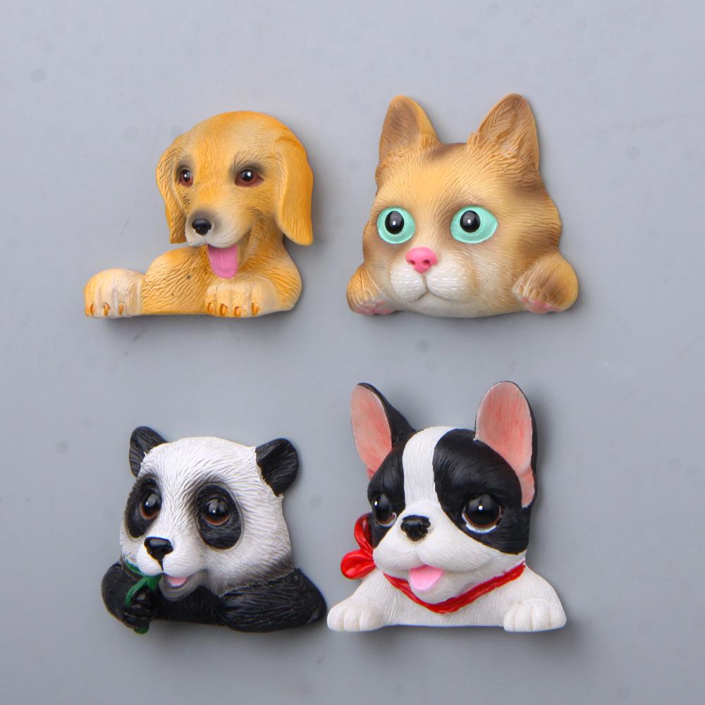 日系趴趴动 物头型斗牛犬熊猫创意立体磁扣冰箱贴吸磁贴吸铁石
