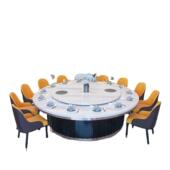 酒店电动餐桌大圆桌餐厅包厢岩板转盘餐桌椅新中式 电动餐桌火锅桌