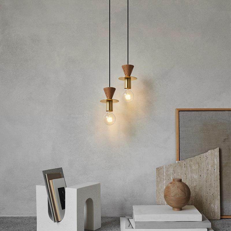 北欧个性胡桃木小吊灯卧室床头灯现代简约餐厅吧台客厅玄关吊线灯