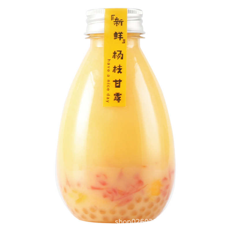 400ml水滴瓶网红创意瓶身 透明pet一次性塑料瓶 杨枝甘露瓶子空瓶