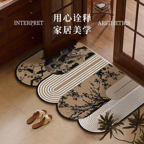 新中式进门丝圈地垫防滑耐磨中古风脚垫异型门口入户门垫子可裁剪
