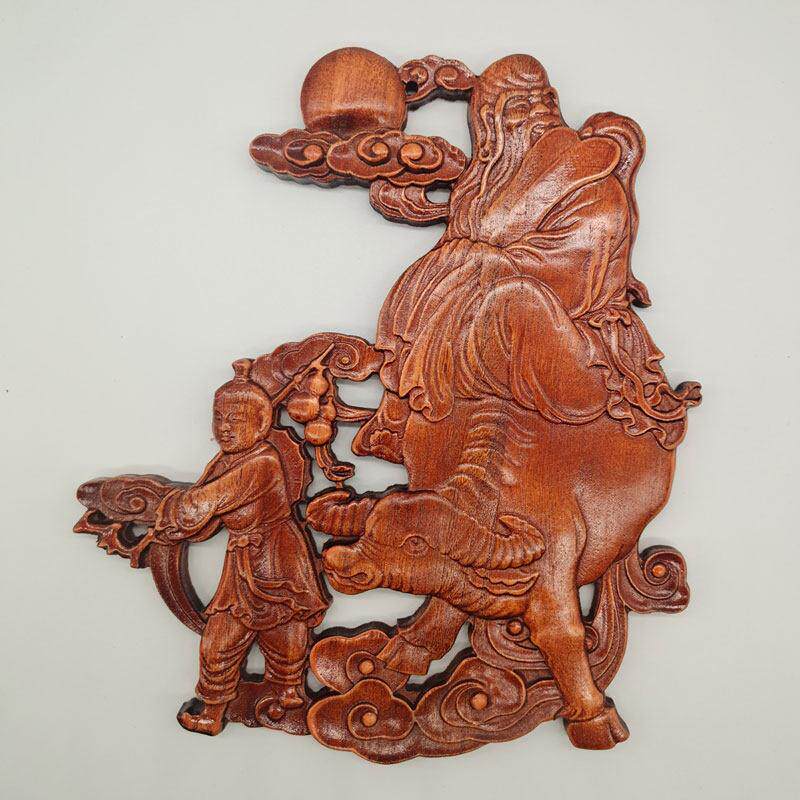 东阳木雕墙挂画红木彩色樟木客厅入口牧童牛墙剪纸装饰工艺品