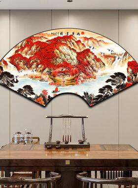 鸿运当头山水画扇形LED灯光画玄关装饰画办公室背景饭厅壁画字画
