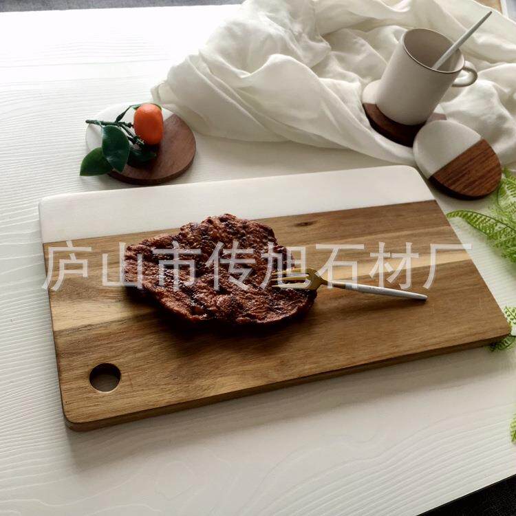 北欧风格大理石托盘披萨餐盘相思木拼接大理石时尚砧板实木菜板