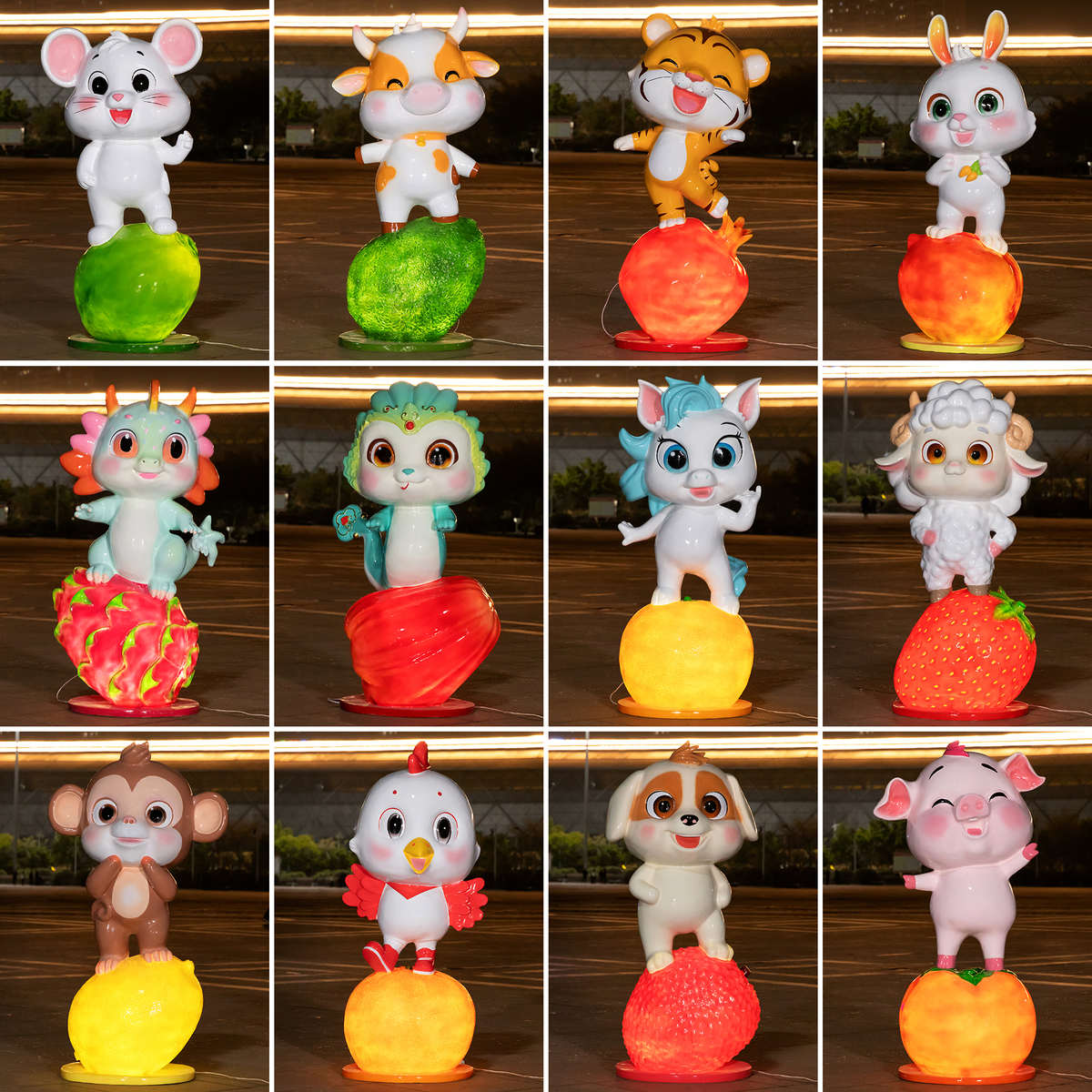 户外卡通十二生肖模型发光玻璃钢雕塑景区商场打卡吉祥物装饰摆件