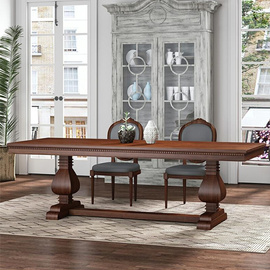 美式复古实木做旧长桌欧式乡村餐桌茶桌原木大板桌法式会议办公台