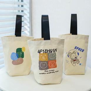 咖啡水桶包袋奶茶杯mini手提婚礼帆布包拎袋遛弯风