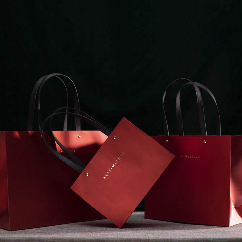 高级感新年礼品袋礼物袋纸袋暗红色手提纸袋送礼包装高档纸袋